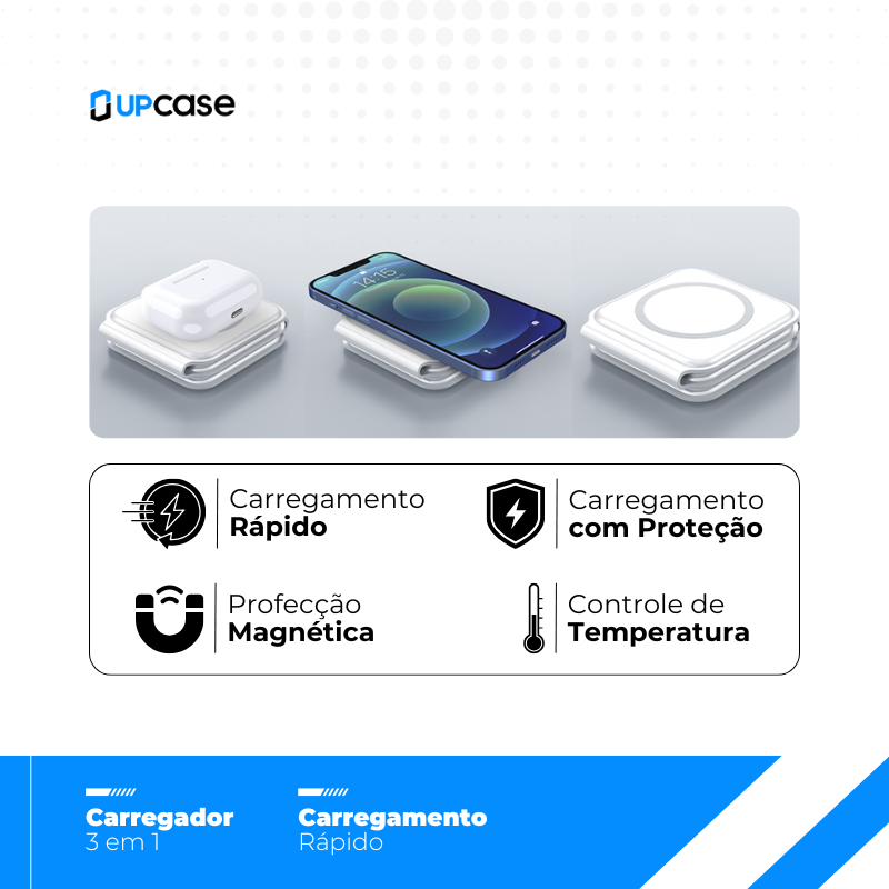 Carregador Dobrável por Indução 3 em 1